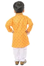 Cotton Blend Printed Kurta with Payjama for Boys, Yellow & White 