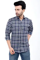 Cotton Blend Checked Shirt for Men, Blue 