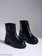 Shoetopia Solid Block Heel Boots Black 