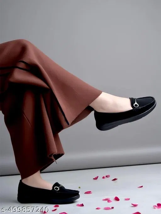 Solid Synthetic Loafers for Women (Black, IND-3)