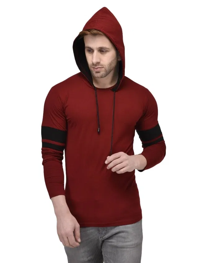 Cotton Blend Graphic Hoodie for Men (Maroon, L)