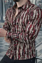 Lycra Geometric Print Shirt for Men, Red 
