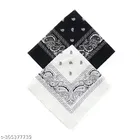 Printed Cotton Handkerchiefs for Men, Black & White, Pack of 2