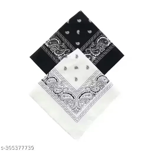 Printed Cotton Handkerchiefs for Men, Black & White, Pack of 2