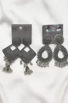 Oxidised Silver-Plated Jhumka Earrings for Women 