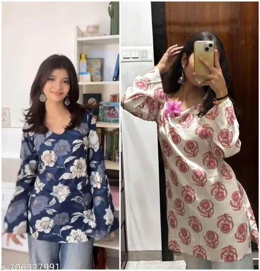 Cotton Blend Kurti for Women, Pack of 2 (Yellow, XXL)