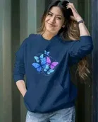 Fleece Printed Hoodie for Women, Blue (S)