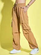 Polyester Loose Fit Trousers for Women (Mustard, 32)