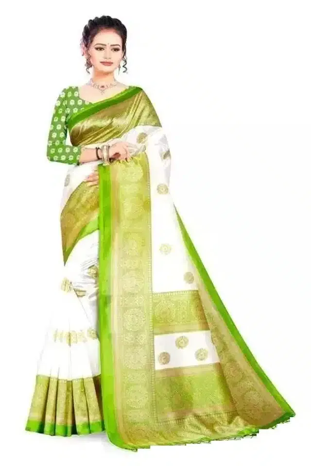 Art Silk Saree with Unstitched Blouse Piece for Women (Green, 6 m)