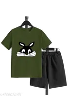Cotton Blend Printed Clothing Set for Boys, Olive 