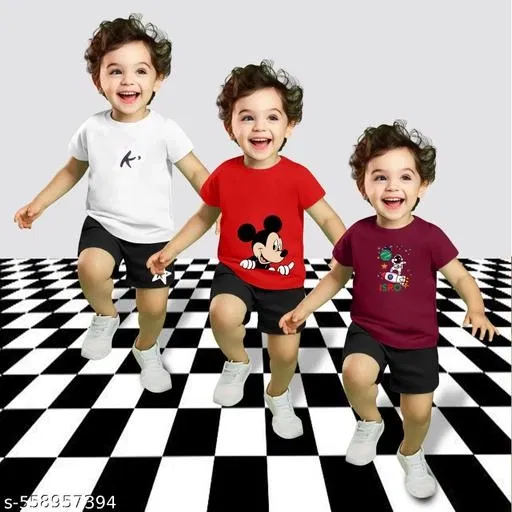 Cotton Blend Printed Clothing Set for Boys, Multicolour, Pack Of 3 (2-3 Years)