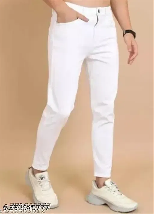 Cotton Blend Slim fit Jeans for Men (White, 36)