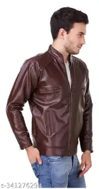 Synthetic Leather Full Sleeves Solid Jacket for Men 