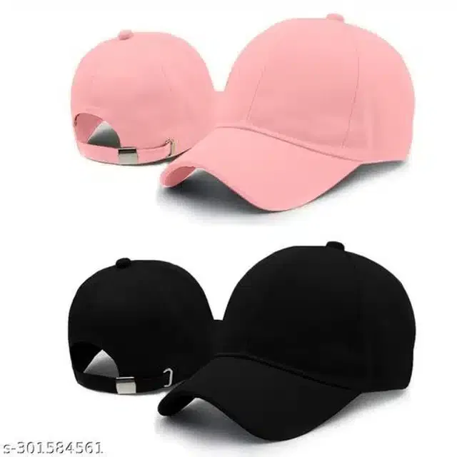 Cotton Cap for Men & Women (Black & Pink, Pack of 2)