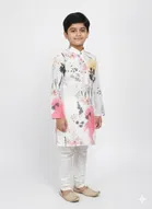 Silk Blend Printed Kurta & Paints Set for Boys , Cream 