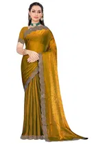 Satin Solid Saree for Women, Gold 