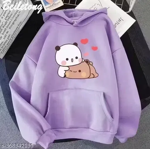 Light Fleece Printed Hoodie for Girls (Purple, 9-10 Years)