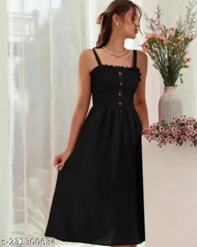 Poly Crepe Dress for Women (Black, XL)
