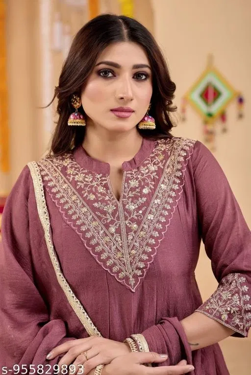 Fancy Palazzo Set for Women (Maroon, L)