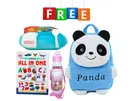 Combo of Fabric School Bag, Water Bottle, Lunch Box with All in One Book for Kids 