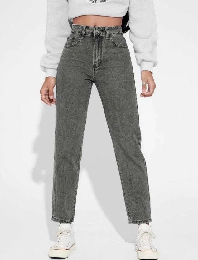 Denim Straight Fit Jeans for Women (Dark Grey, 30)