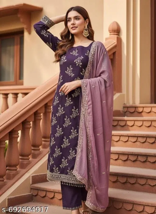 Embroidered Anarkali Party Suit for Women (Purple, Un Stitched)