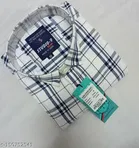 Cotton Blend Checked Shirt for Men, White 