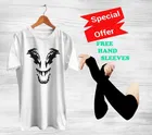 Round Neck Printed T-Shirt with Arm Sleeves for Men (White & Black, S) (Set of 2)