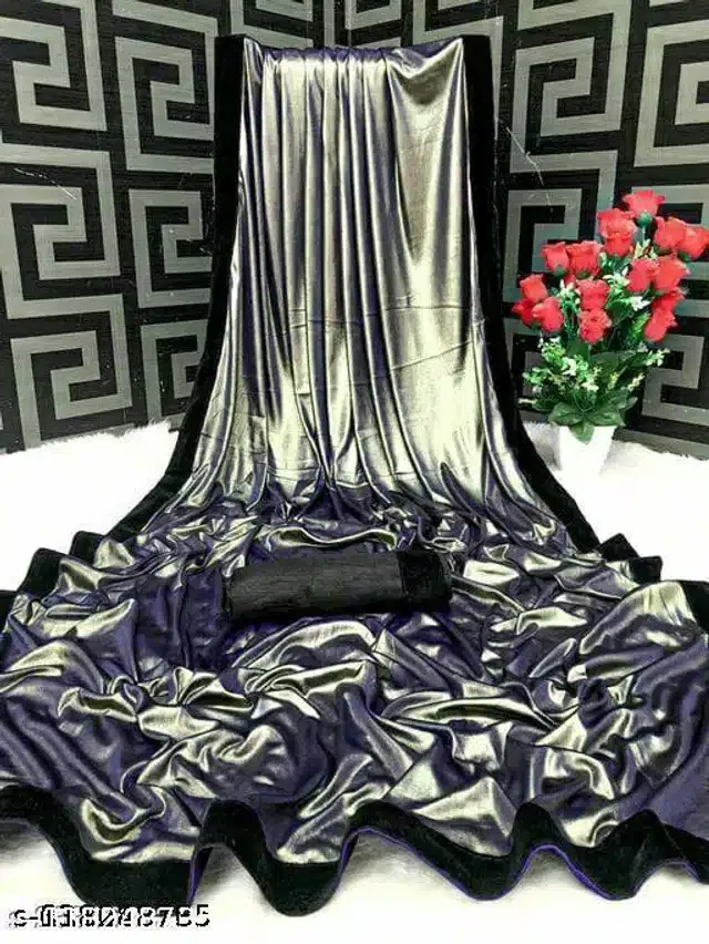 Lycra Blend Solid Saree for Women (Grey, 6.3 m)