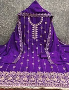 Vichitra Silk Embroidered Unstitched Suit Fabric, Purple