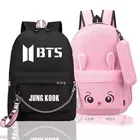 Combo of BTS & Cat Printed PU Backpacks for Girls (Multicolor, 20 L) (Pack of 2)