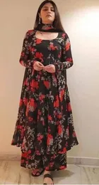 Georgette Printed Anarkali Women's Kurta with Pant & Dupatta Set 