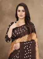 Art Silk Printed Saree for Women, Brown 