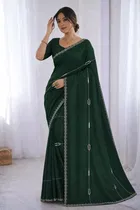 Bollywood Satin Embroidered Saree for Women 