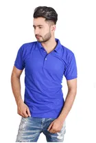Poly Cotton Solid Polo Neck T-Shirt for Men, Royal Blue 