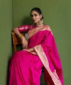 Litchi Silk Woven Design Saree for Women, Pink 