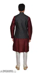 Dupion Silk Solid Kurta with Pyjama & Jacket for Men 