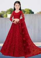Net Embroidered Semi Stitched Lehenga for Girls 