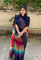 Cotton Linen Printed Saree for Women (Black, 6.3 m)