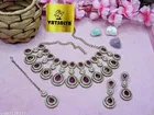 Mehandi Finish Golden Shadow Diamonds Ethnic Classy Necklace Set for Women 