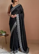 Chinnon Embellished Saree For Women, Black