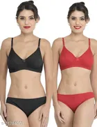 Cotton Blend Solid Lingerie Set for Women 