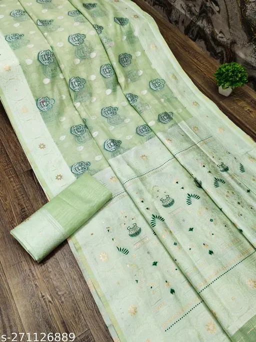 Cotton Zari Woven Saree for Women (Green, 6.3 m)