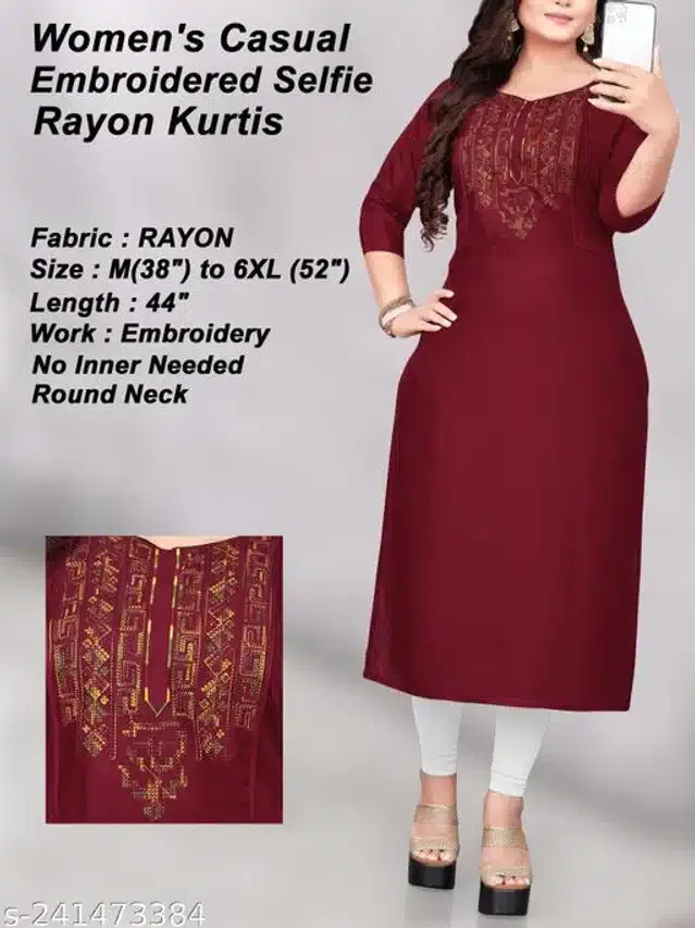 Rayon Solid Kurti for Women (Maroon, 5XL)