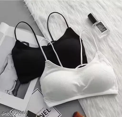 Cotton Bra for Women & Girls, Black & White, Pack of 2 (30A)