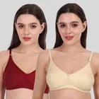 Cotton Bra for Women, Red & Beige, Pack of 2 