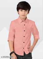 Solid Cotton Blend Long Sleeve Spread Collar Shirt for Boys 