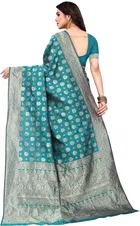 Silk Woven Design Saree for Women, Teal 