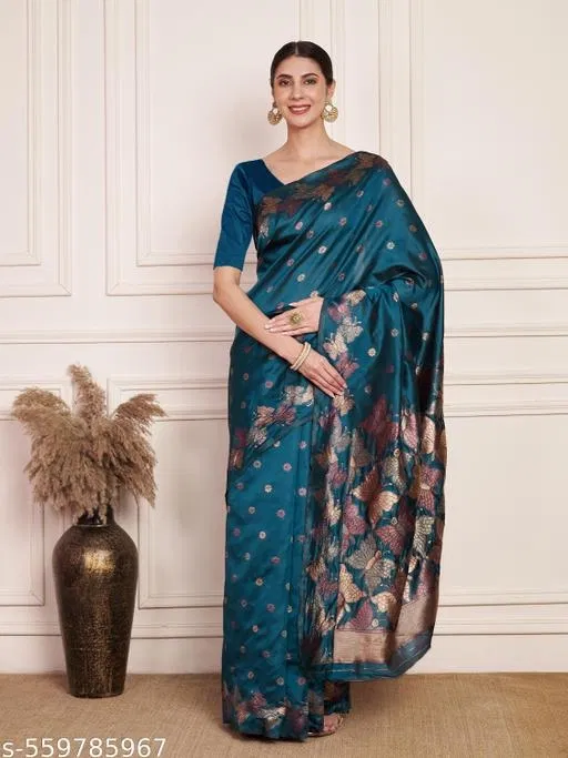 Jacquard Kanjeevaram Banarasi Silk Saree for Women (Green, Colour)