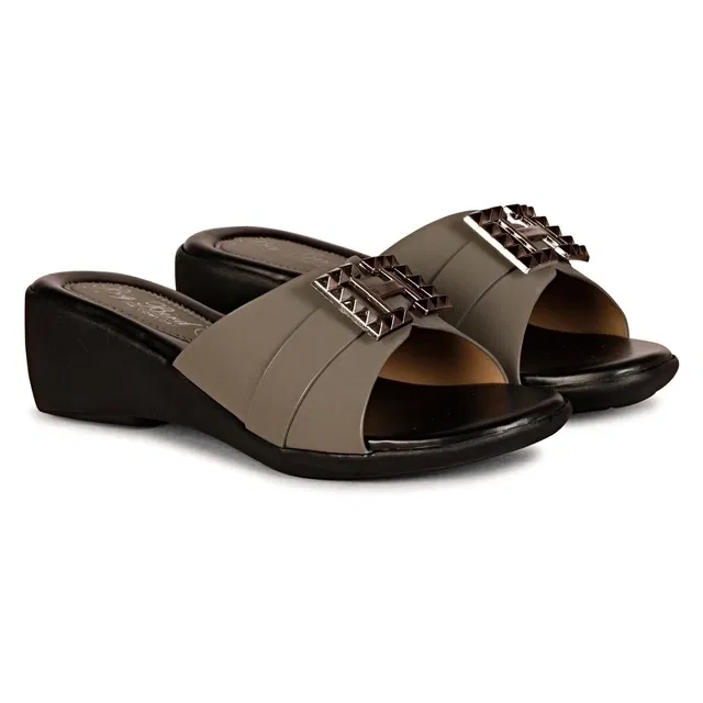 Zakozee Platform Heels for Women (Black & Grey, 5)